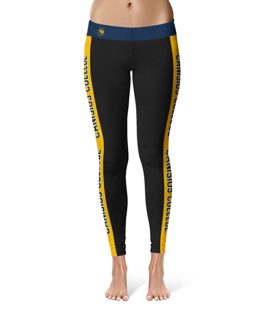Canisius College Golden Griffins Vive La Fete Game Day Collegiate Gold Stripes Women Black Yoga Leggings 2 Waist Tights