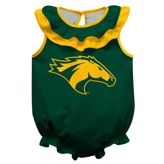 Cal Poly California State Polytechnic Pomona Broncos Green Sleeveless Ruffle One Piece Jumpsuit Logo Bodysuit by Vive La Fete