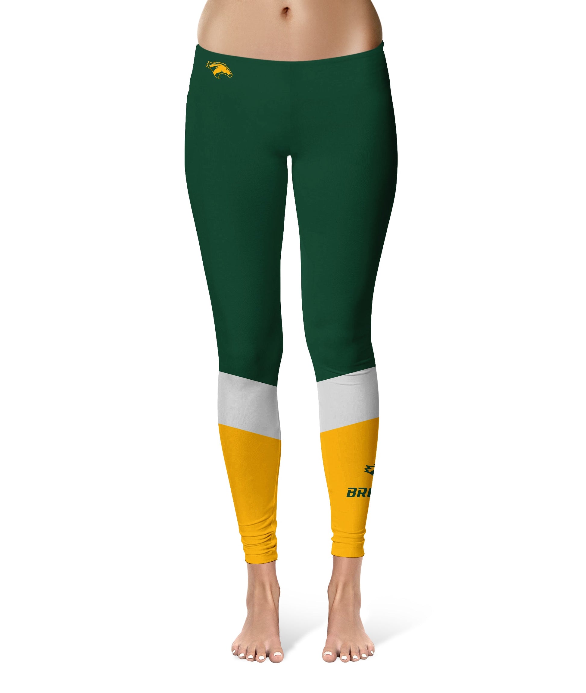 Cal Poly Pomona Broncos Vive La Fete Game Day Collegiate Ankle Color Block Women Green Gold Yoga Leggings