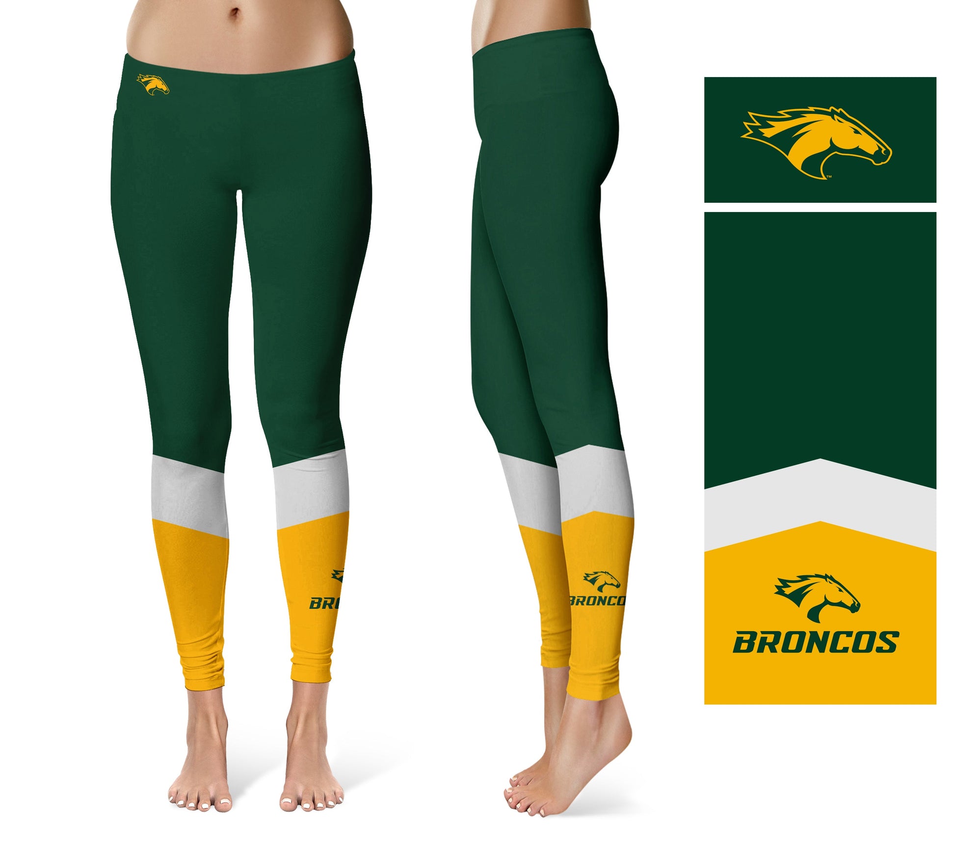 Cal Poly Pomona Broncos Vive La Fete Game Day Collegiate Ankle Color Block Women Green Gold Yoga Leggings