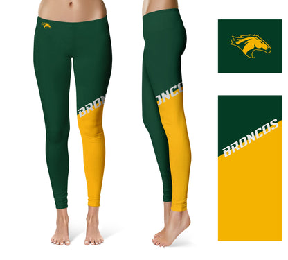 Cal Poly Pomona Broncos Vive La Fete Game Day Collegiate Leg Color Block Women Green Gold Yoga Leggings