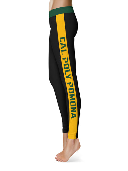 Cal Poly Pomona Broncos Vive La Fete Game Day Collegiate Gold Stripes Women Black Yoga Leggings 2 Waist Tights