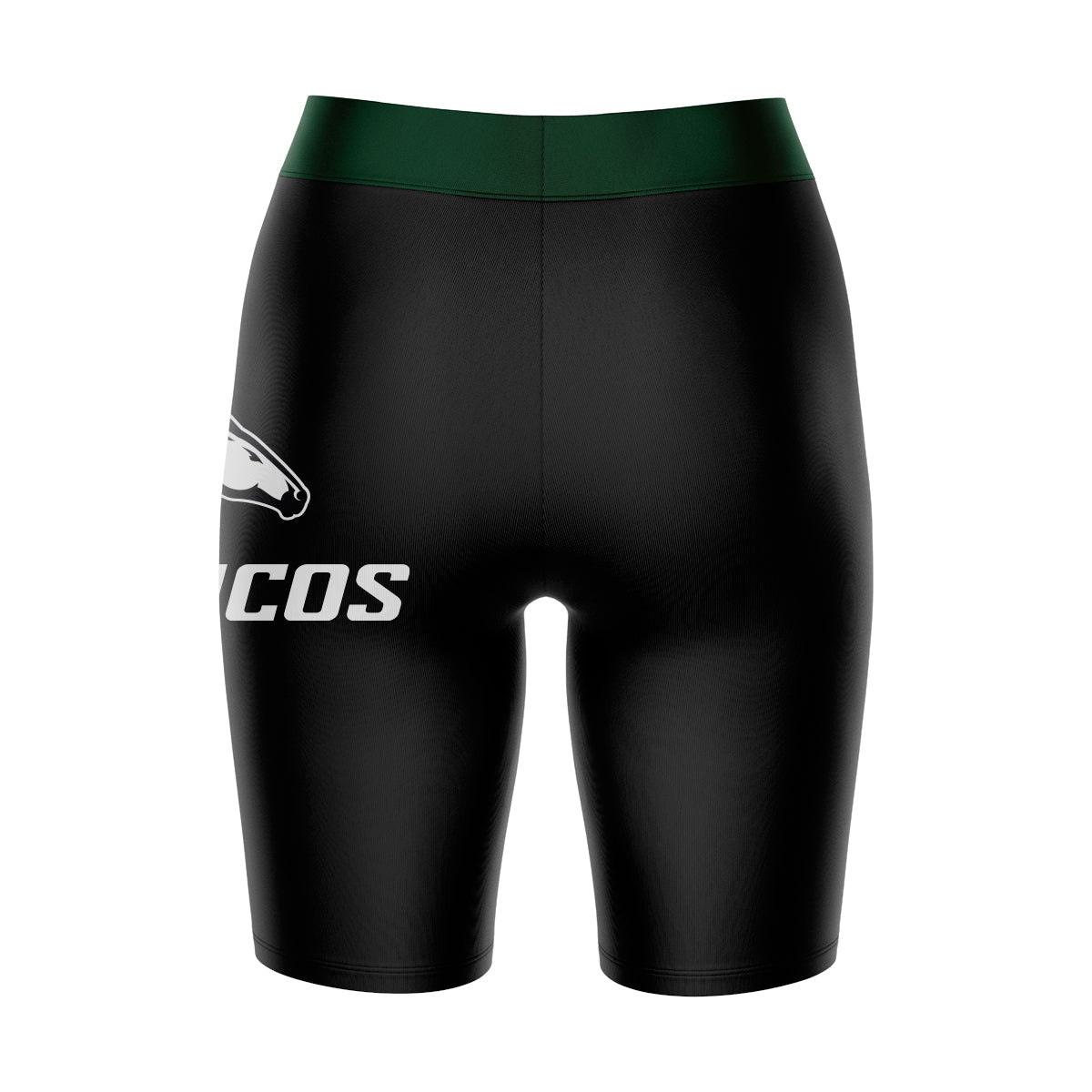 Cal Poly Pomona Broncos Vive La Fete Game Day Logo on Thigh and Waistband Black and Green Women Bike Short 9 Inseam