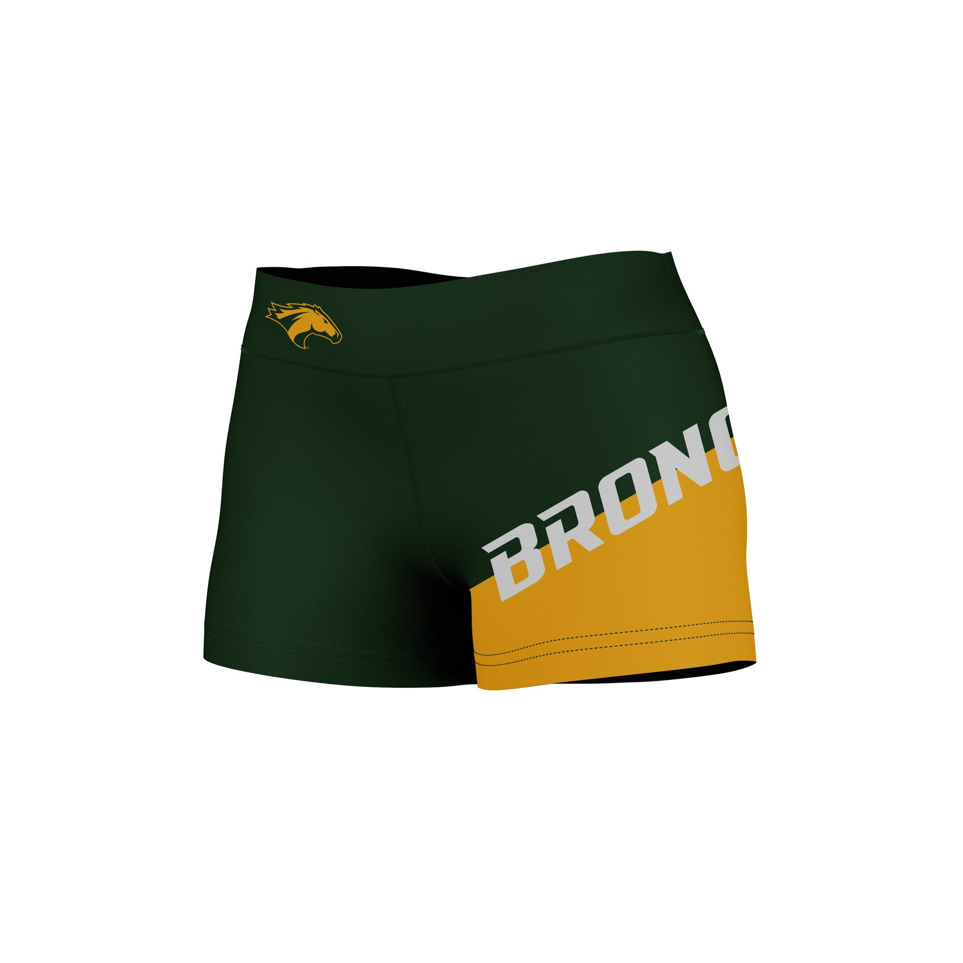 Cal Poly Pomona Broncos Vive La Fete Game Day Collegiate Leg Color Block Women Green Gold Optimum Yoga Short - Vive La F̻te - Online Apparel Store