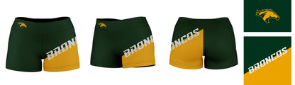 Cal Poly Pomona Broncos Vive La Fete Game Day Collegiate Leg Color Block Women Green Gold Optimum Yoga Short - Vive La F̻te - Online Apparel Store