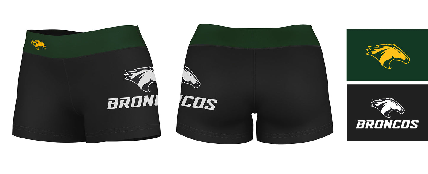 Cal Poly Pomona Broncos Vive La Fete Logo on Thigh & Waistband Black Green Women Yoga Booty Workout Shorts 3.75 Inseam - Vive La F̻te - Online Apparel Store
