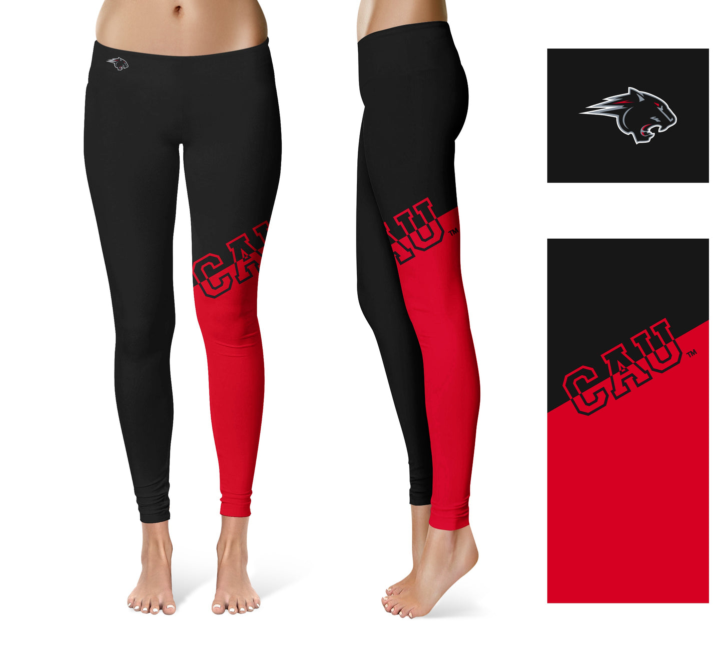 Clark Atlanta University Vive La Fete Game Day Collegiate Leg Color Block Women Black Red Yoga Leggings