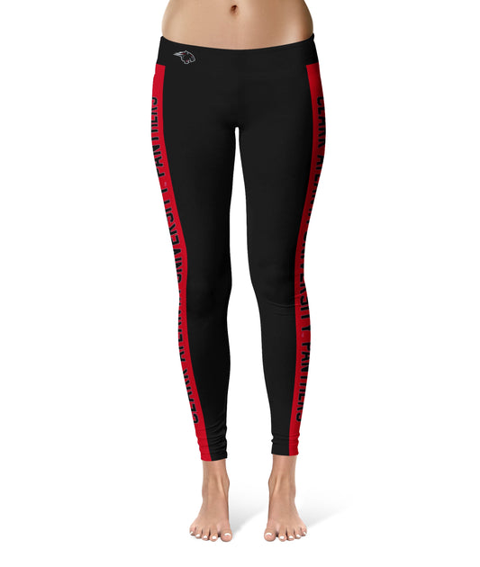 Clark Atlanta Panthers Vive La Fete Game Day Collegiate Red Stripes Women Black Yoga Leggings 2 Waist Tights