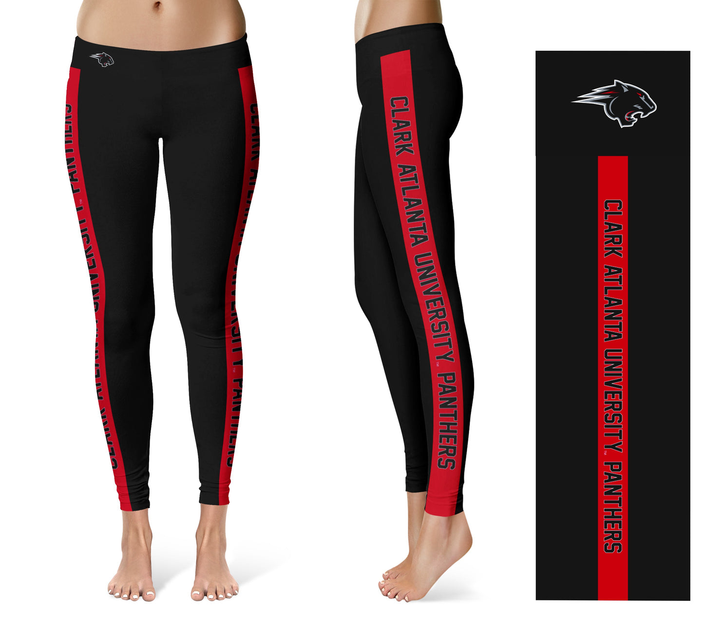 Clark Atlanta Panthers Vive La Fete Game Day Collegiate Red Stripes Women Black Yoga Leggings 2 Waist Tights