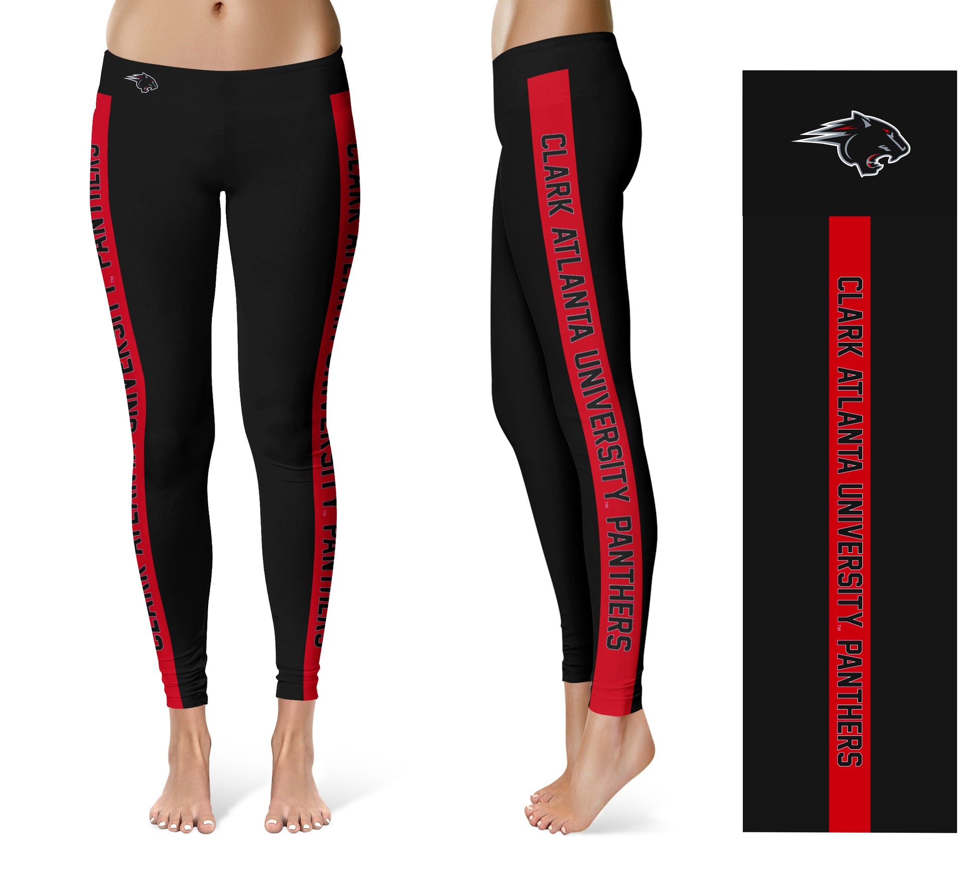 Clark Atlanta Panthers Vive La Fete Game Day Collegiate Red Stripes Women Black Yoga Leggings 2 Waist Tights