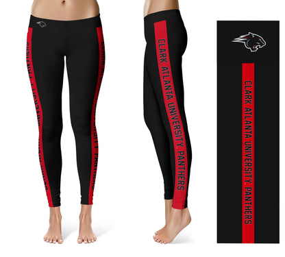 Clark Atlanta Panthers Vive La Fete Game Day Collegiate Red Stripes Women Black Yoga Leggings 2 Waist Tights