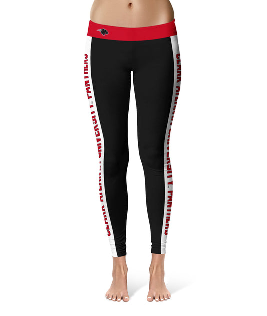 Clark Atlanta Panthers Vive La Fete Game Day Collegiate White Stripes Women Black Yoga Leggings 2 Waist Tights