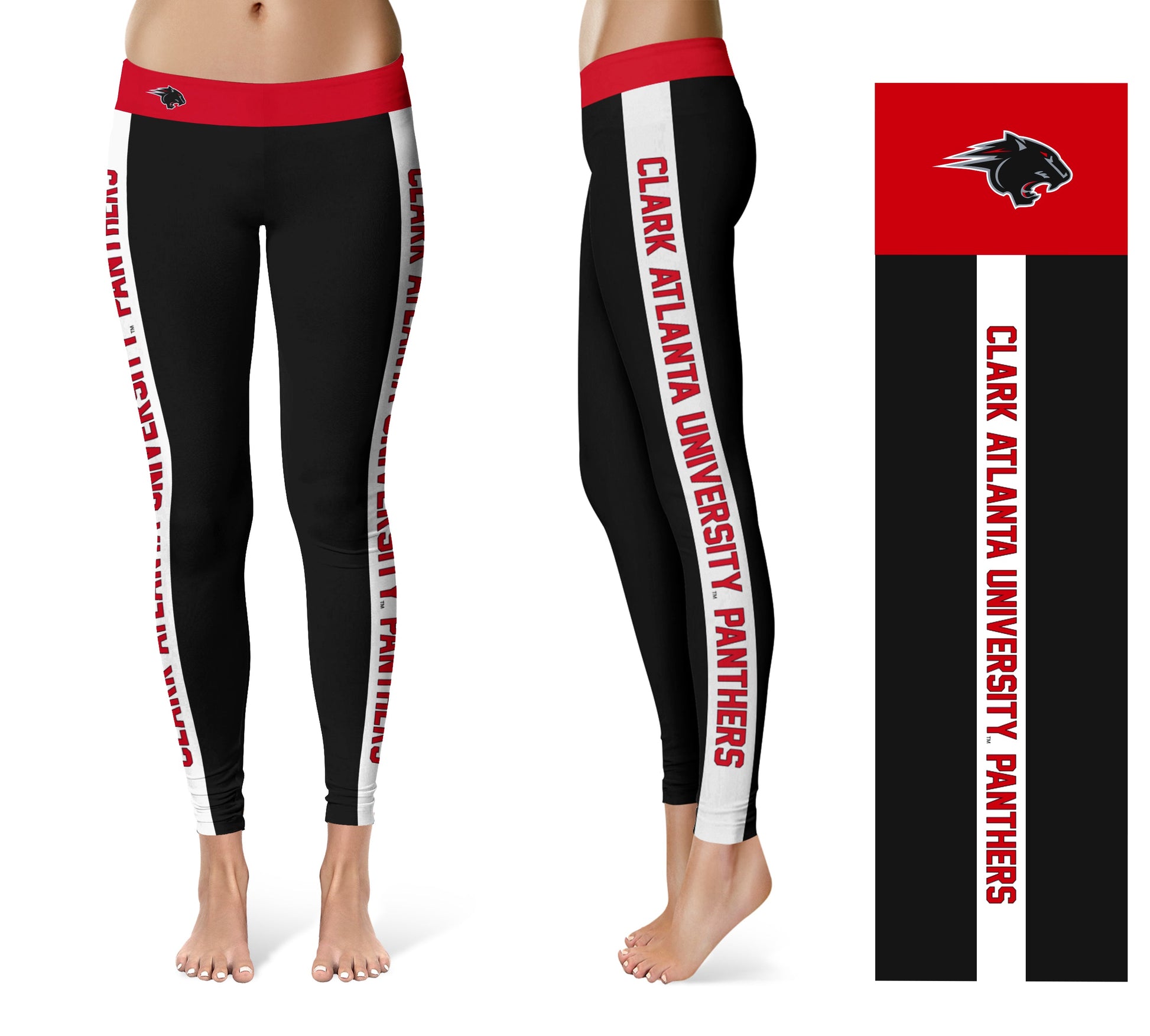 Clark Atlanta Panthers Vive La Fete Game Day Collegiate White Stripes Women Black Yoga Leggings 2 Waist Tights