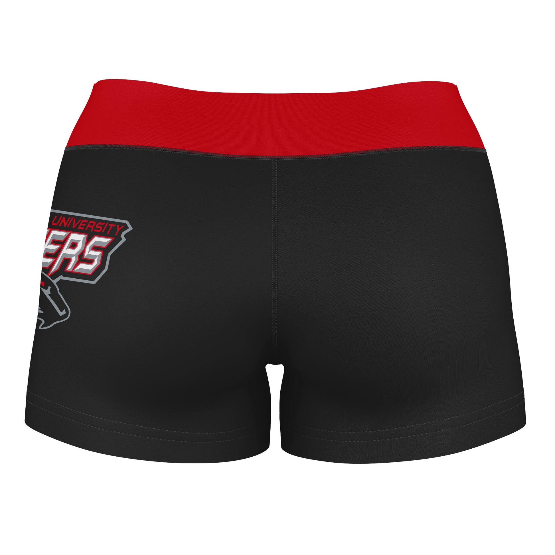 Clark Atlanta Panthers Vive La Fete Logo on Thigh & Waistband Black & Red Women Yoga Booty Workout Shorts 3.75 Inseam - Vive La F̻te - Online Apparel Store