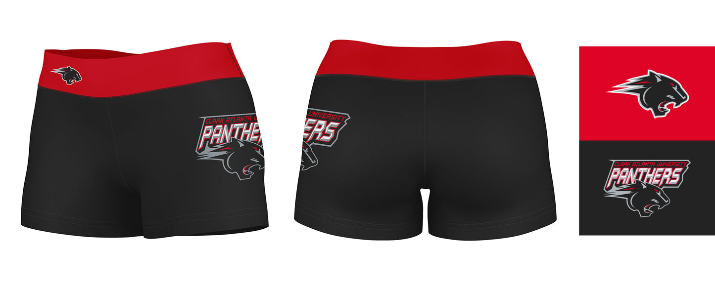 Clark Atlanta Panthers Vive La Fete Logo on Thigh & Waistband Black & Red Women Yoga Booty Workout Shorts 3.75 Inseam - Vive La F̻te - Online Apparel Store