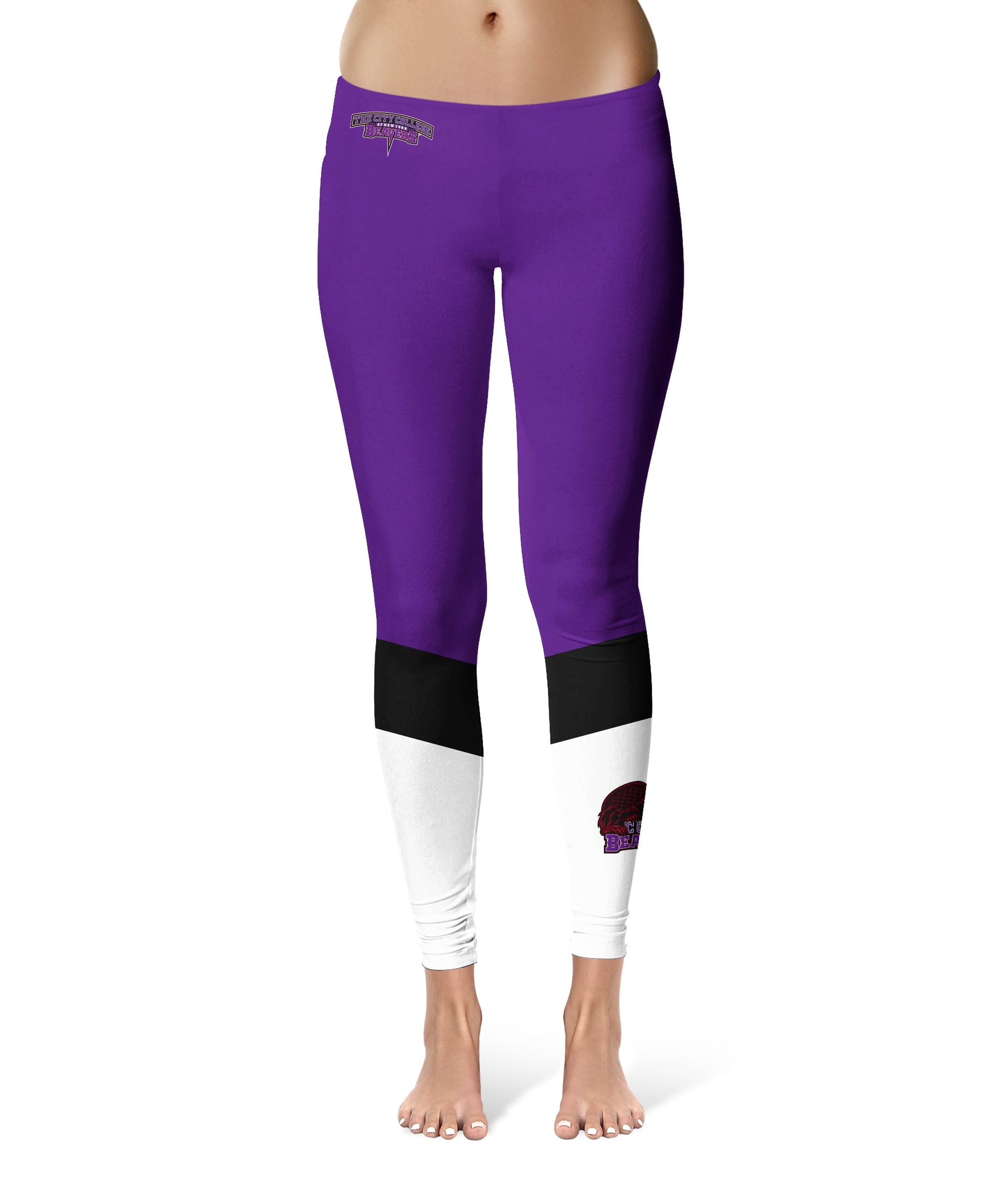 City College of New York CCNY Vive La Fete Game Day Collegiate Ankle Color Block Purple White Blue Yoga Leggings