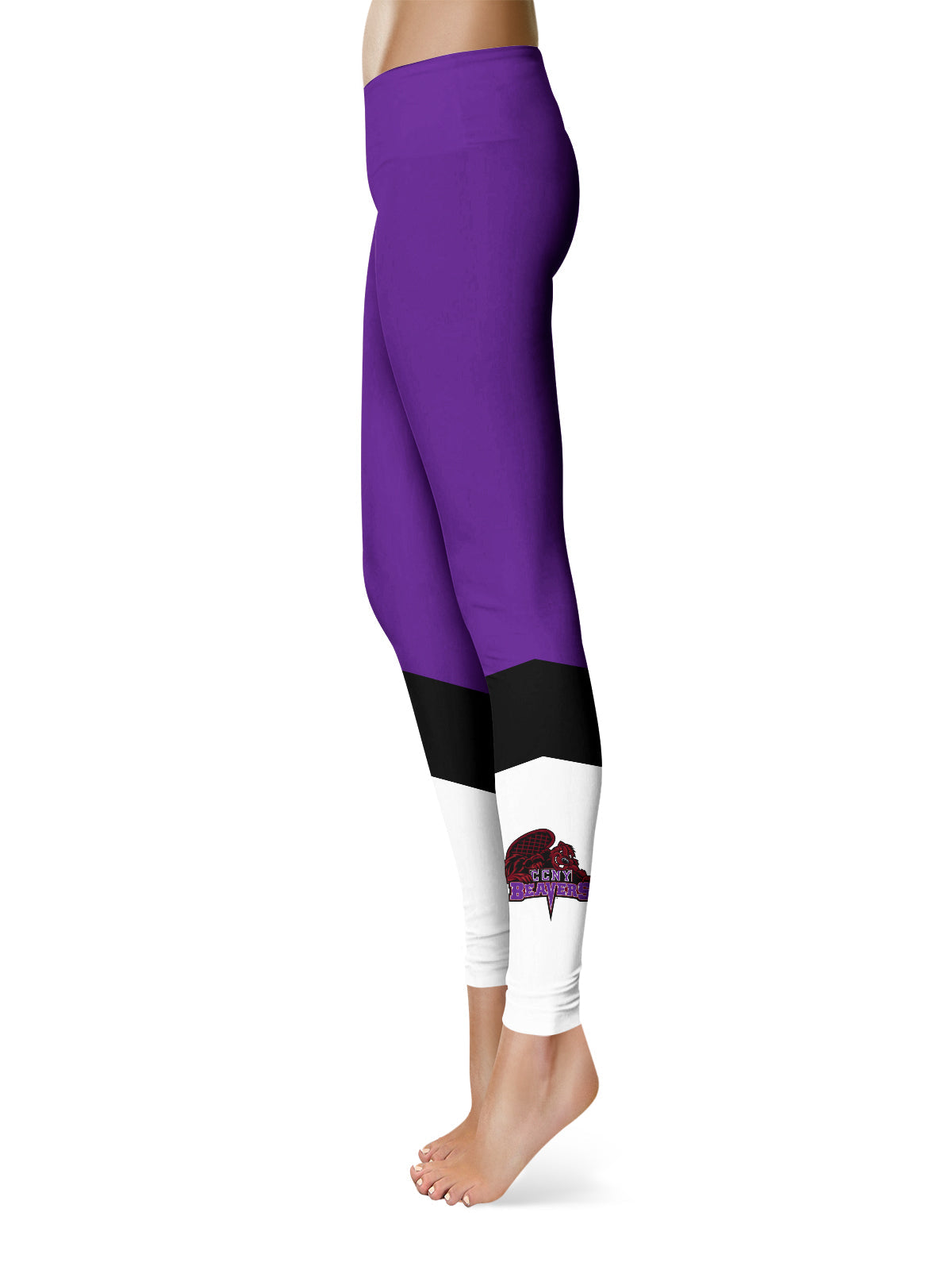 City College of New York CCNY Vive La Fete Game Day Collegiate Ankle Color Block Purple White Blue Yoga Leggings