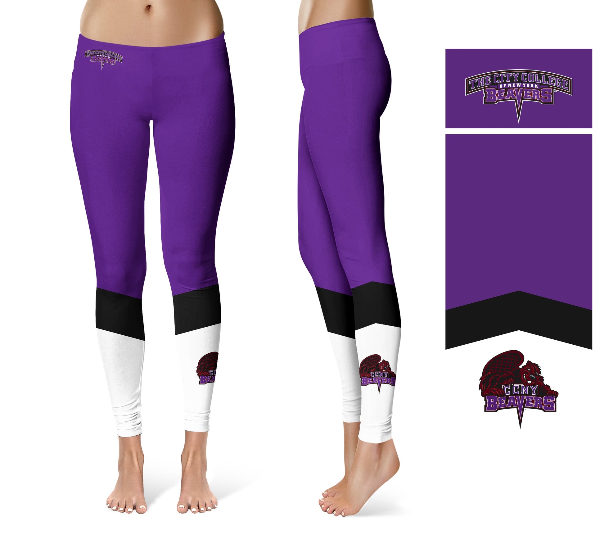 City College of New York CCNY Vive La Fete Game Day Collegiate Ankle Color Block Purple White Blue Yoga Leggings