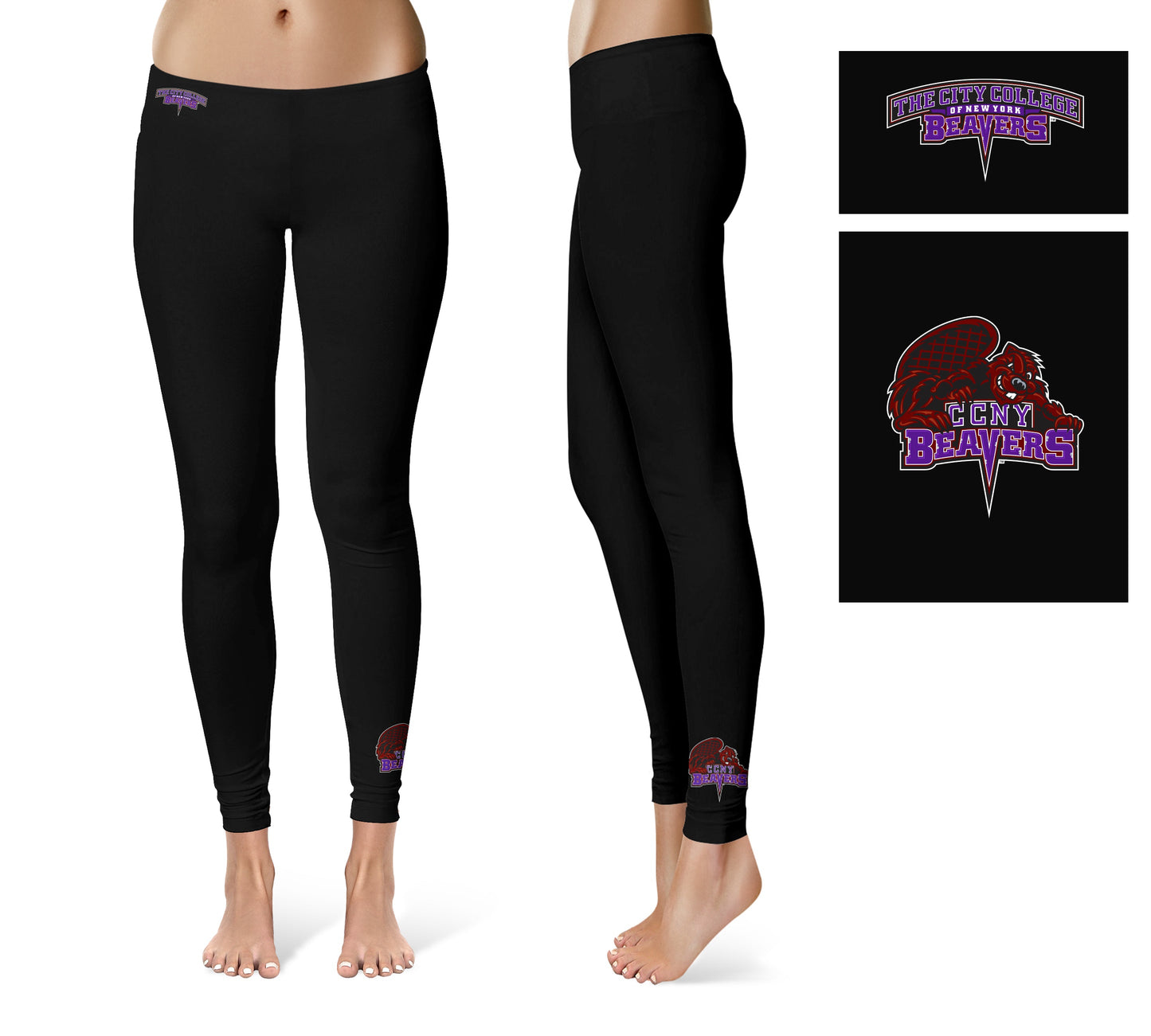 City College of New York CCNY Vive La Fete Game Day Collegiate Logo at Ankle Women Black Yoga Leggings 2.5 Waist Tights