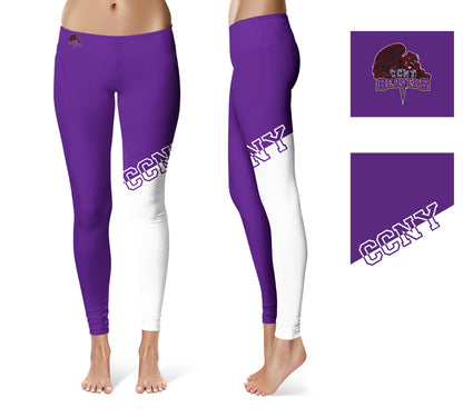City College of New York CCNY Vive La Fete Game Day Collegiate Leg Color Block Women Purple White Yoga Leggings