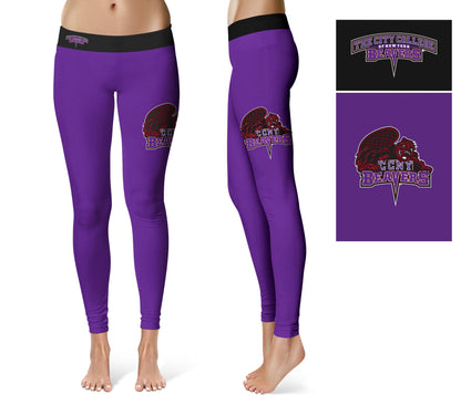 City College of New York CCNY Vive La Fete Game Day Collegiate Logo on Thigh Purple Women Yoga Leggings 2.5 Waist Tights