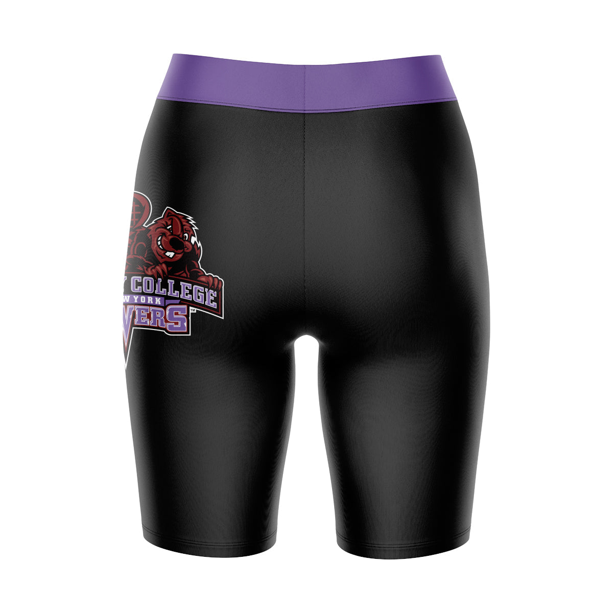 City College of New York Beavers Vive La Fete Logo on Thigh and Waistband Black and Purple Women Bike Short 9 Inseam