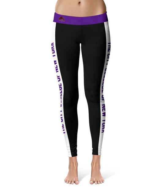 City College of New York Beavers Vive La Fete Game Day Collegiate White Stripes Women Black Yoga Leggings 2 Waist Tights