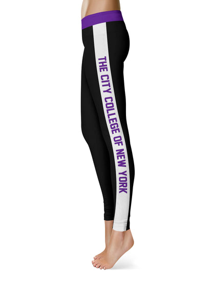 City College of New York Beavers Vive La Fete Game Day Collegiate White Stripes Women Black Yoga Leggings 2 Waist Tights