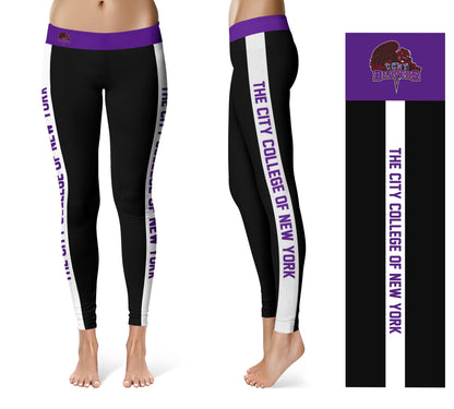 City College of New York Beavers Vive La Fete Game Day Collegiate White Stripes Women Black Yoga Leggings 2 Waist Tights