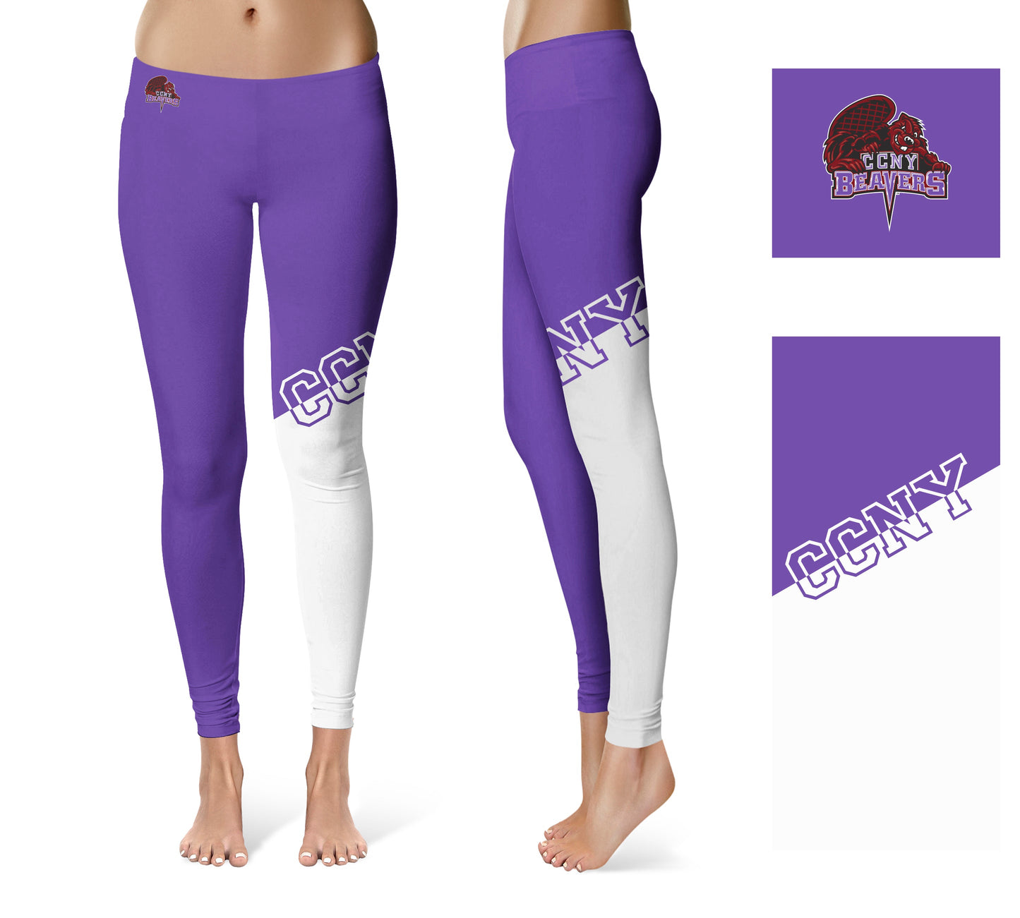 City College of New York Beavers Vive La Fete Game Day Collegiate Leg Color Block Women Purple White Yoga Leggings