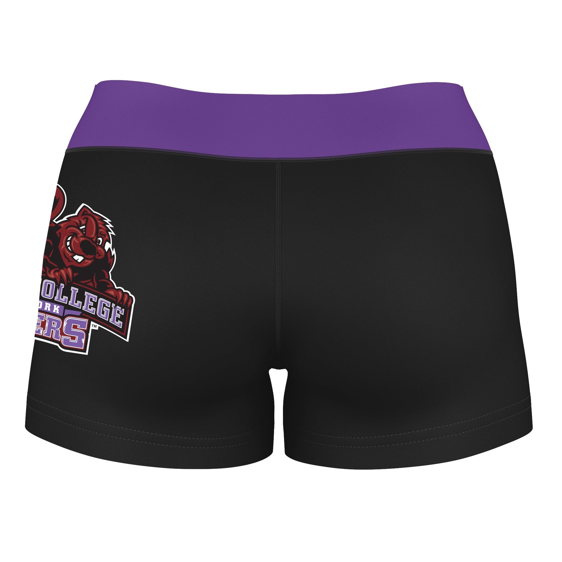 City College of New York Beavers Logo on Thigh & Waistband Black & Purple Women Yoga Booty Workout Shorts 3.75 Inseam - Vive La F̻te - Online Apparel Store