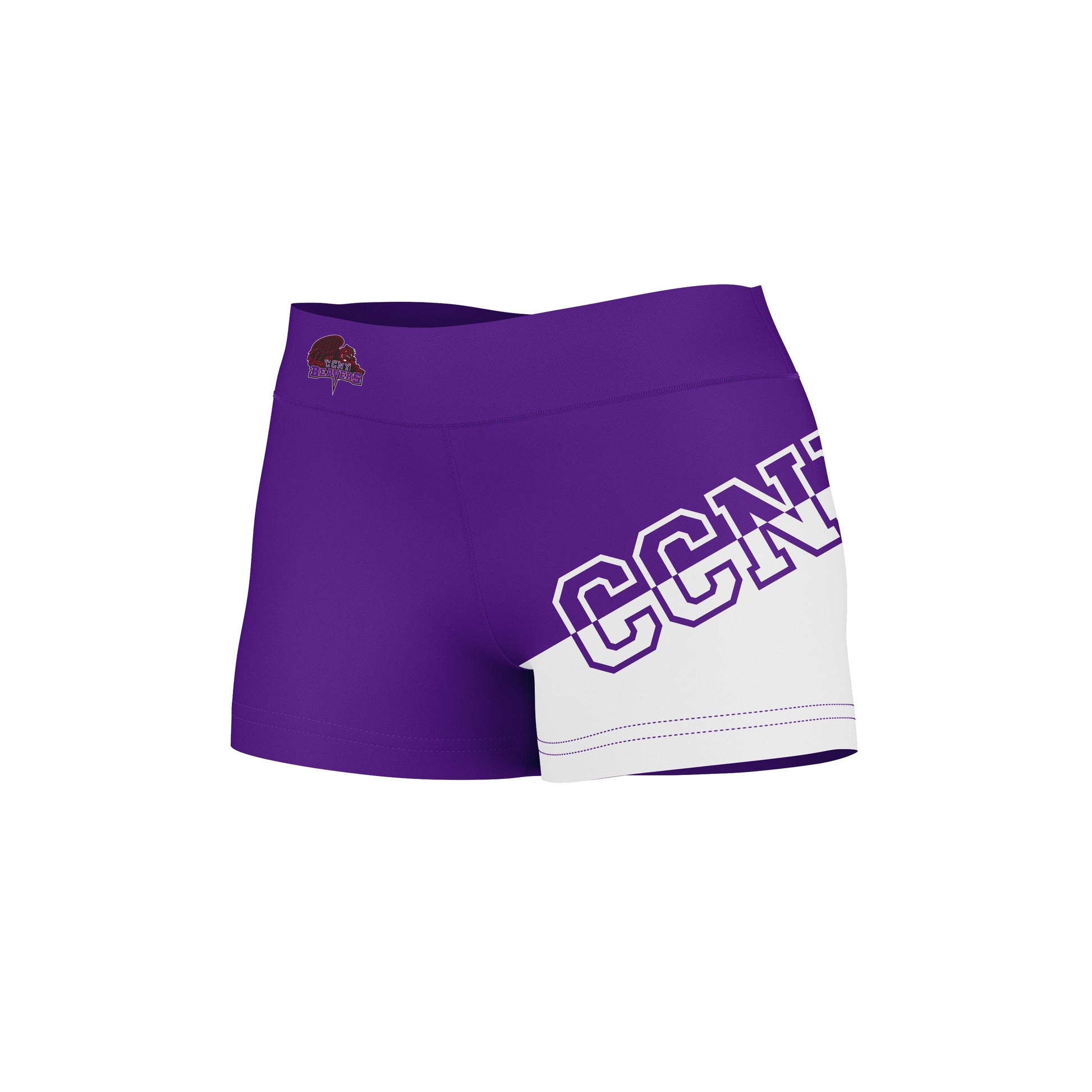 City College of New York CCNY Vive La Fete Game Day Collegiate Leg Color Block Women Purple White Optimum Yoga Short - Vive La F̻te - Online Apparel Store