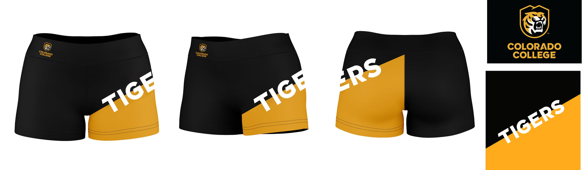 Colorado College Tigers Vive La Fete Game Day Collegiate Leg Color Block Women Black Gold Optimum Yoga Short - Vive La F̻te - Online Apparel Store