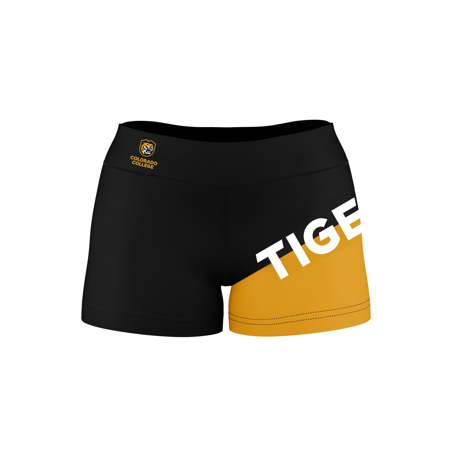 Colorado College Tigers Vive La Fete Game Day Collegiate Leg Color Block Women Black Gold Optimum Yoga Short