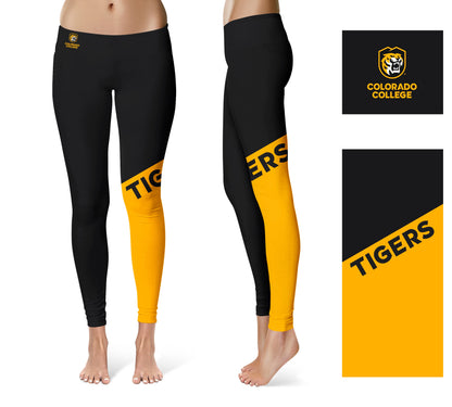 Colorado College Tigers Vive La Fete Game Day Collegiate Leg Color Block Women Black Gold Yoga Leggings