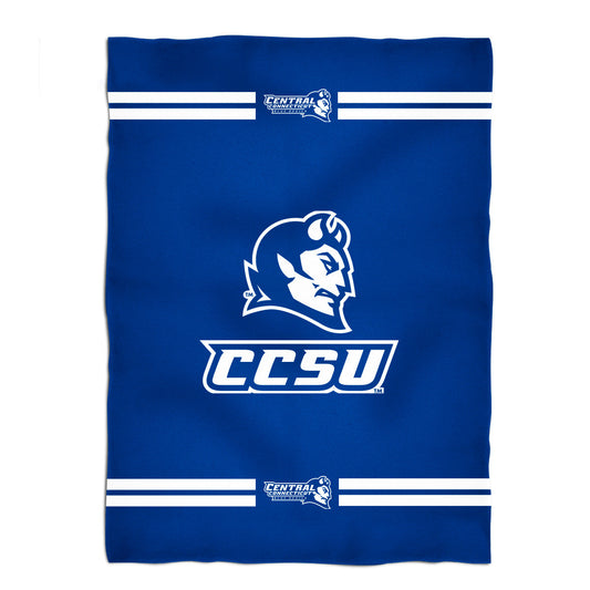 Central Connecticut State Blue Devils CCSU Game Day Soft Premium Fleece Navy Throw Blanket 40 x 58 Logo & Stripes