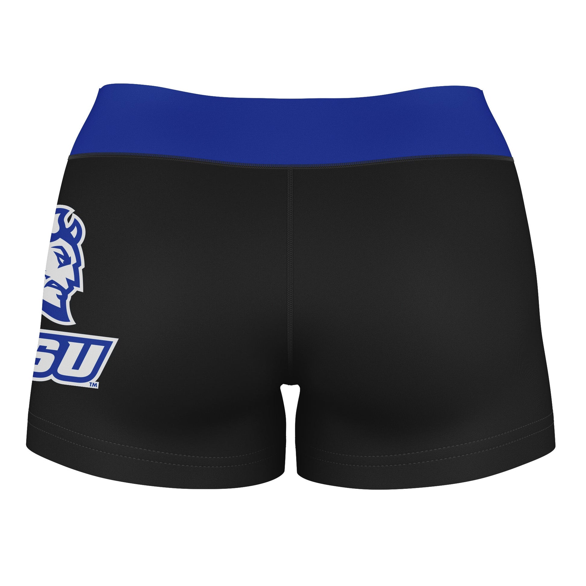 CCSU Blue Devils Vive La Fete Logo on Thigh & Waistband Black & Blue Women Yoga Booty Workout Shorts 3.75 Inseam" - Vive La F̻te - Online Apparel Store