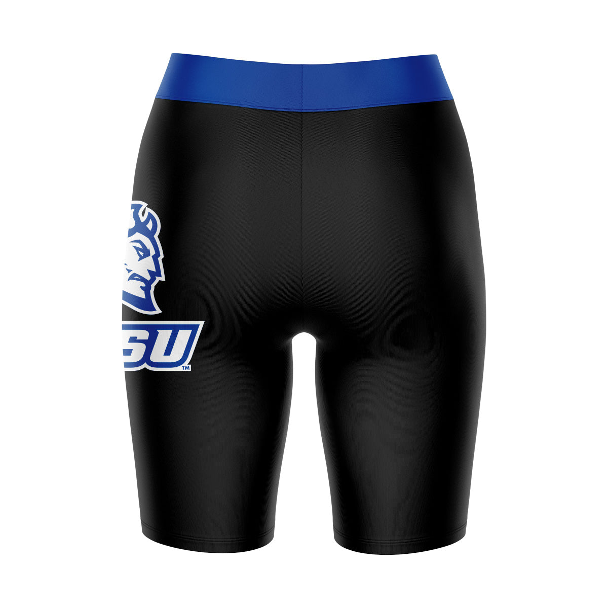 CCSU Blue Devils Vive La Fete Game Day Logo on Thigh and Waistband Black and Blue Women Bike Short 9 Inseam"