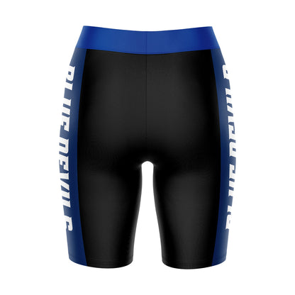 CCSU Blue Devils Vive La Fete Game Day Logo on Waistband and Blue Stripes Black Women Bike Short 9 Inseam