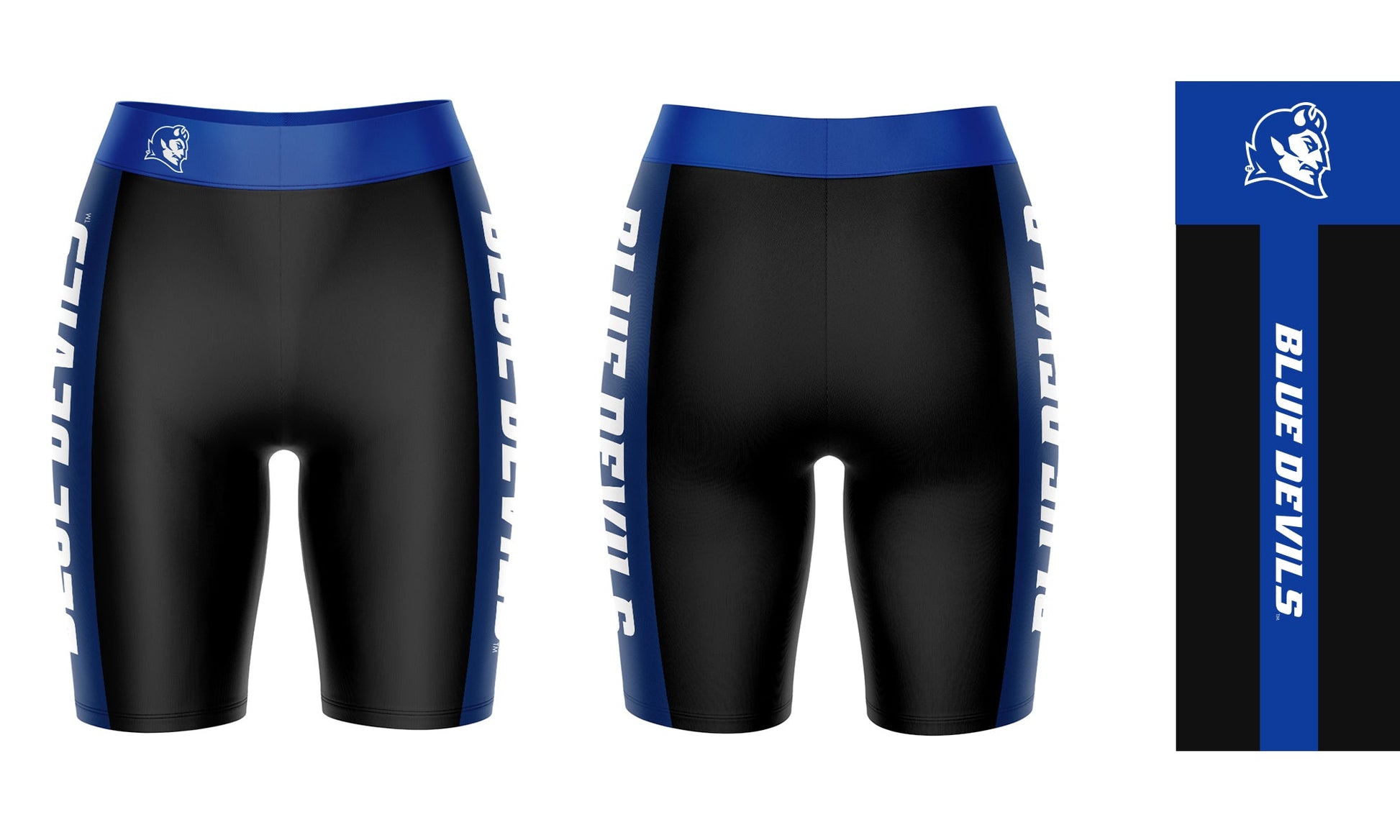 CCSU Blue Devils Vive La Fete Game Day Logo on Waistband and Blue Stripes Black Women Bike Short 9 Inseam