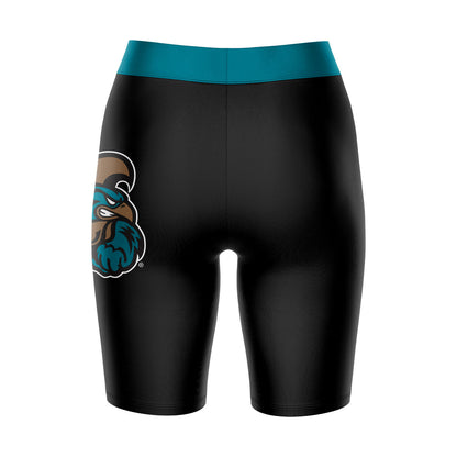 Coastal Carolina Chanticleers CCU Vive La Fete Logo on Thigh and Waistband Black and Teal Women Bike Short 9 Inseam