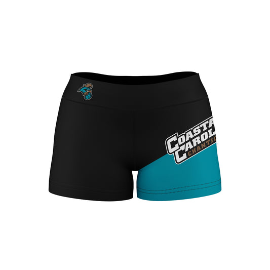 Coastal Carolina Chanticleers CCU Vive La Fete Game Day Collegiate Leg Color Block Women Black Teal Optimum Yoga Short