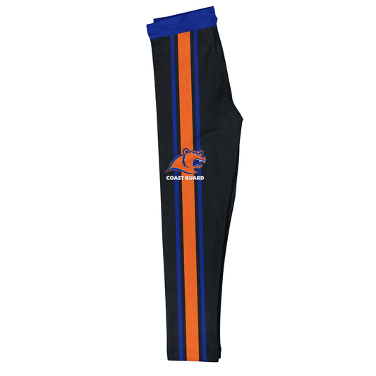 United States Coast Guard Academy Blue Waist Orange And Blue Stripes Black Leggings