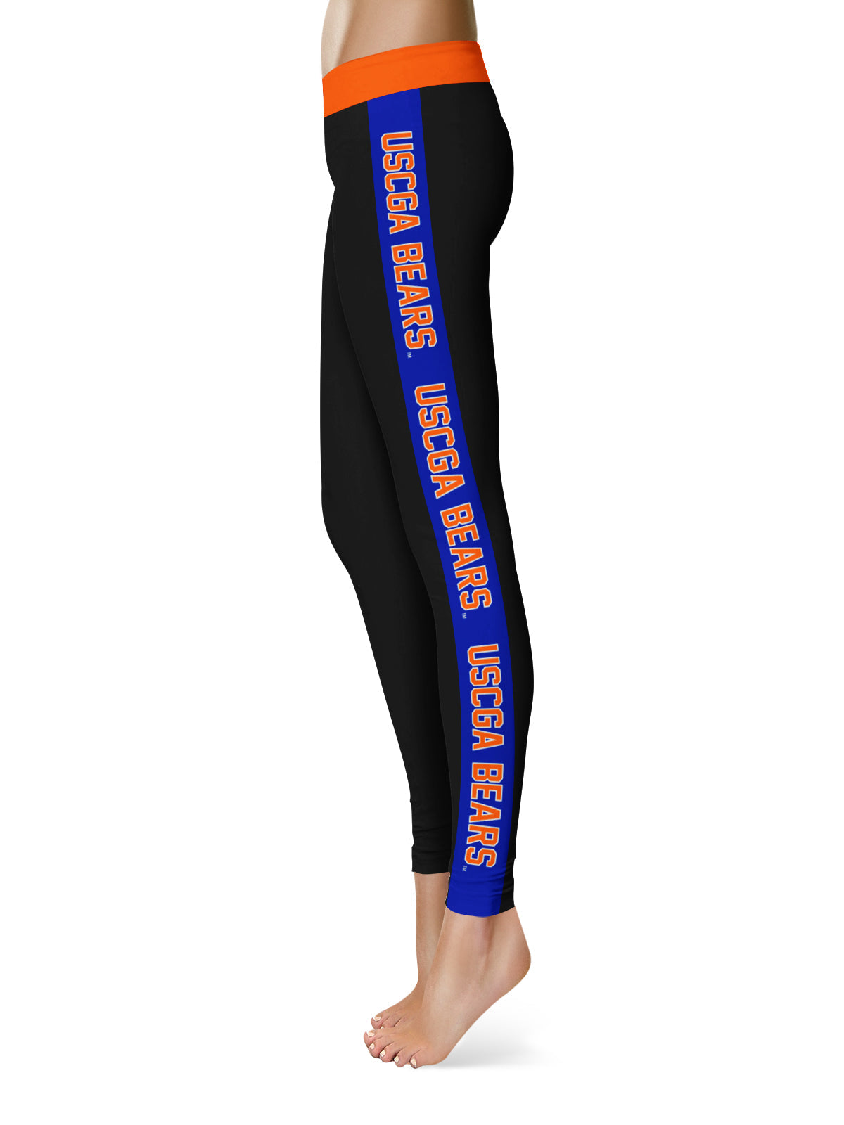 US Coast CGA Bears Vive La Fete Game Day Collegiate Blue Stripes Women Black Yoga Leggings 2 Waist Tights