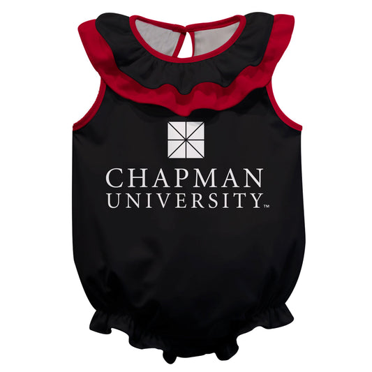 Chapman University Panthers Black Sleeveless Ruffle One Piece Jumpsuit Mascot Bodysuit by Vive La Fete