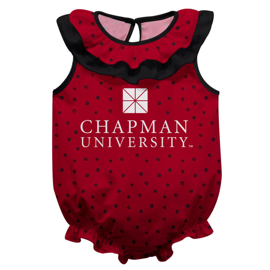 Chapman University Panthers Swirls Red Sleeveless Ruffle One Piece Jumpsuit Logo Bodysuit by Vive La Fete