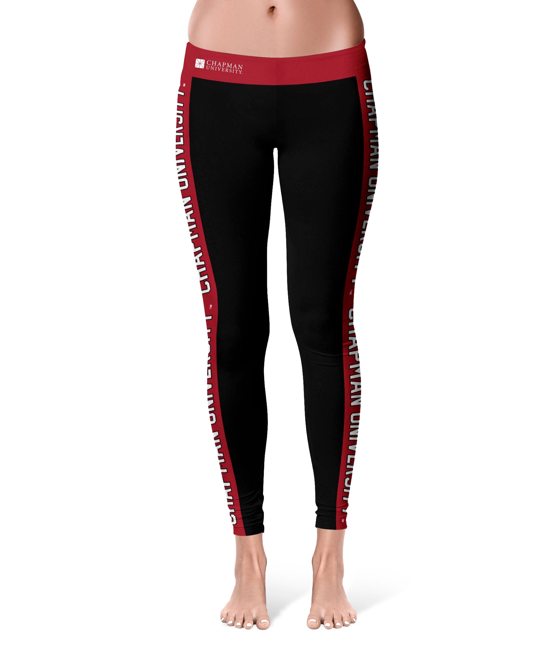 Chapman University Panthers Vive La Fete Game Day Collegiate Red Stripes Women Black Yoga Leggings 2 Waist Tights