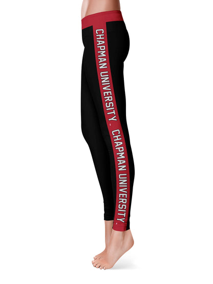 Chapman University Panthers Vive La Fete Game Day Collegiate Red Stripes Women Black Yoga Leggings 2 Waist Tights