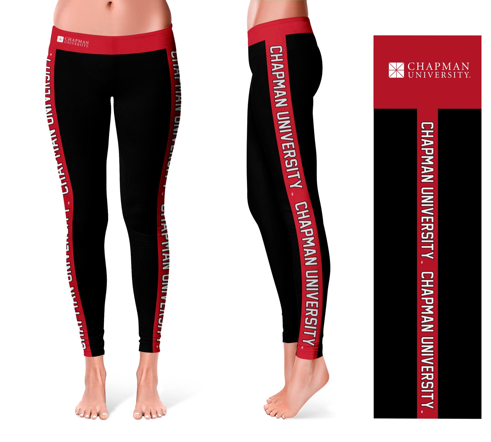 Chapman University Panthers Vive La Fete Game Day Collegiate Red Stripes Women Black Yoga Leggings 2 Waist Tights