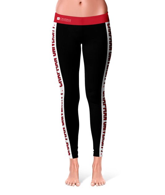 Chapman University Panthers Vive La Fete Game Day Collegiate White Stripes Women Black Yoga Leggings 2 Waist Tights